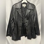 Nine West Leather Jacket Coat Women’s Button Front Black Mid Length Mint Sz XL Photo 5