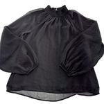 Joie  Blouse Womens Small Black‎ Sheer Puff Long Sleeve Mock Neck Caviar Photo 1