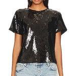 Sanctuary Perfect Sequin Top Black Short Sleeve Crew Neck Party Sparkle Size XS Photo 0