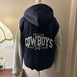 Cowboys Navy and Gray Full Zip Jacket Drawstring Hoodie Size M Size M Photo 5