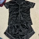Women's Black Satin Pajama Set Photo 0