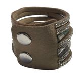 Wide Leather Cuff Bracelet Rhinestones Double Snap Closure Adjustable Fit u Fash Silver Photo 2