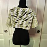 GREEN & WHITE CROCHET KNIT TIE FRONT CROP TOP Photo 2