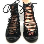 Jeffrey Campbell BLACK SUEDE "CORS" LACE UP STACKED HEEL OPEN TOE BOOTIES (6) Photo 7