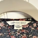 American Eagle  Outfitters Black Dainty Floral Tie Front Cropped Wrap Top Photo 3