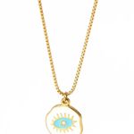 Blue Evil Eye Charm White Pendant Gold Necklace Photo 0