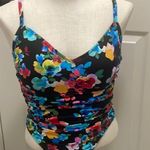 Aqua Green Swimwear Women One-Piece Swimsuit Ring Back Black Floral New Small Photo 6