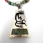 Vintage Navajo sterling silver Kokopelli, inlaid green Jasper, turquoise nklc Photo 5