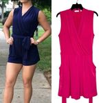 New York & Company Sleeveless Belted Surplice Pink Romper Sz Medium‎ NWOT Photo 1