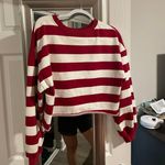 These Three Boutique Red Striped Crop Top Sweatshirt Photo 1