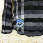 Desigual Shirt Women L Black Gray Striped Floral Embroidery Laura Illa Popover Photo 10