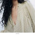 ZARA Green Sheer Ruffled Polka Dot Blouse Balloon Long Sleeve Size SMALL Photo 4