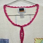 Vintage Patchwork Bunnies Rabbits Cardigan Sweater Button Front Crocheted Lace Pink Size 1X Photo 5