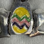 Bunny Rabbit Brooch Pendant Colorful Easter Egg Design Blue Rhinestone Eyes Silver Photo 15