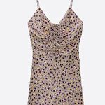 ZARA NWT  Yellow Floral Draped Satin Effect Mini‎ Dress Photo 0