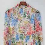 AQUA  Womens‎ Dress S Cream Blue Floral Smocked Ruffle Trim Long Sleeve Mini Photo 3