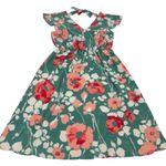 Adrianna Papell Dress Women Size 14 Blue Green Floral Flutter Sleeve V Neck Midi Photo 1