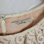 Darling Lace Skater Dress Medium White Nude Swing Skirt Lined Raw Hem Mini Tan Photo 11