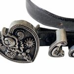 Vintage: Vincenza ☾ ©1997 Celestial Etched Metal Buckle Belt ☾ Black Leather Size 28 Photo 1