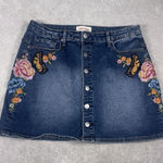 Driftwood Free People Leah Denim Floral Mini Skirt Size 30 in Butterfly Effect Photo 0