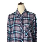 Tolani Shirt Women Medium Blue Pink Plaid Flannel Button Down Mandala Back Boho Photo 4