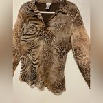 Fashion Bug  Animal Print Silk Sequin Collared Blouse Women’s XL Photo 1