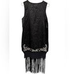 MINKPINK Women’s Black Tank Embroidered Dress With Crochet Bottom Tassels Hem L Photo 1