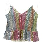ZARA Mermaid Striped Multicolor Sequin Peplum Ruffle Detail V Neck Shiny Top S Photo 1