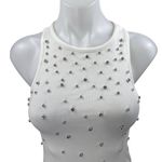 ZARA White Rhinestone High Neck Beaded Sleeveless Knit Tank Bodysuit Top Size S Photo 2