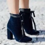 ZARA  Blue Velvet Zipper Ankle Boots Lace Up Heels Size 37EU /US7.5 Photo 1