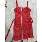 Old Navy VTG  Red Coral Linen Cotton Floral Embroidered Dress Size 6 Beachy Boho Photo 11