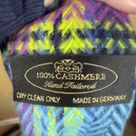 100% Cashmere Scarf Germany Made Plaid Preppy Blue Purple Yellow Hand Tailored Photo 4