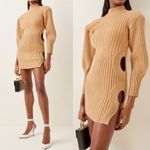 David Koma Camel Side Cutout Ribbed Knit Mini Dress Tan Size M Photo 1