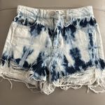 ZARA  NWOT Blue Tie Dye High‎ Rise Distressed Denim Jean Shorts Size 2 Photo 1