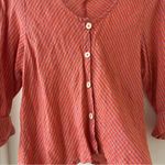 Flax  Women's 100% Linen Orange & Tan Button Down Scoop Neck Shirt, Size S Photo 1