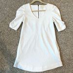 Deletta Anthropologie White Short Sleeve Dress Ruffle Sleeve V-Neck Size Medium Photo 0