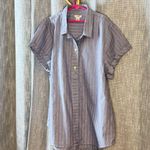 J.Crew  Poplin Pop-Over Shirt Blue & White Striped Half Button Up Size XL Womens Photo 2