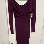 Guess Maroon Purple Ribbed Knit Long Sleeve Criss Cross Bodycon Sweater Dress S Photo 0