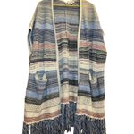 Liverpool Sleeveless Cardigan Sweater w/ Fringe Blue & Multi Color Medium, Large Photo 5