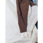 ZARA Women Medium Off White Brown Tan Crew Neck Shirt 100% Cotton Long Sleeve Photo 2