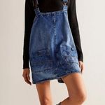 Free People We The Free Charcoal Denim Skirt Overalls Large Black Photo 0