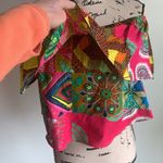 Boutique Amber Wax Print Patchwork Off Shoulder Ruffle Crop Top Size Medium Pink Photo 6