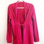 L.L.Bean Cardigan Pink Pleated Pin Tuck Tie Front Open Long Sleeves Sz L EUC Photo 0