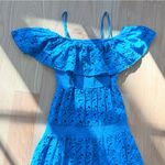 Topshop  Strappy Broderie Maxi Dress With Frill Neck In Blue Size 4 Photo 7
