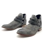 Free People  Braeburn Distressed Gray Leather Ankle Boots 37 Double Buckle Strap Photo 2