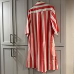 Atlantic Pacific x Lake Striped Collared Shirt Dress Large Coral White Poplin Red Photo 3