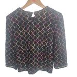 ZARA  Black Multicolor Boucle Knit Sweater Pearl Sleeves Tweed Holiday Size Small Photo 2