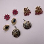 Lot Of 4 Pretty Pierced Costume Earrings Some Rhinestone One Pink Flower Pair Photo 0