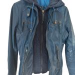 Sanovation Barcelona Blue 100% Sheep Skin Leather Bomber Jacket Women’s Small Photo 1