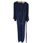 Skies Are Blue  Glam Sequin Long Sleeve V-Neck Jumpsuit Small Navy Blue Showgirl Photo 3
